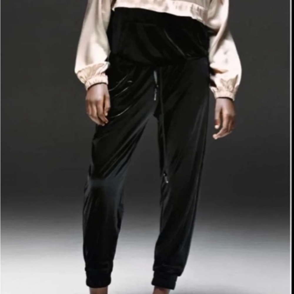 Zara Elegant Black Velvet Joggers small